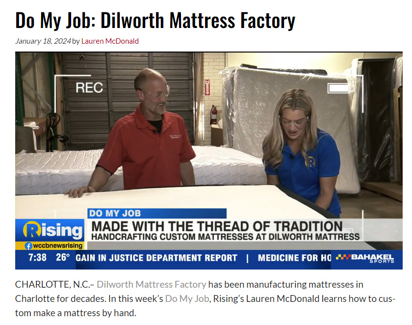 Dilworth Mattress Factory - WCCB News Rising Story 1-22-2024